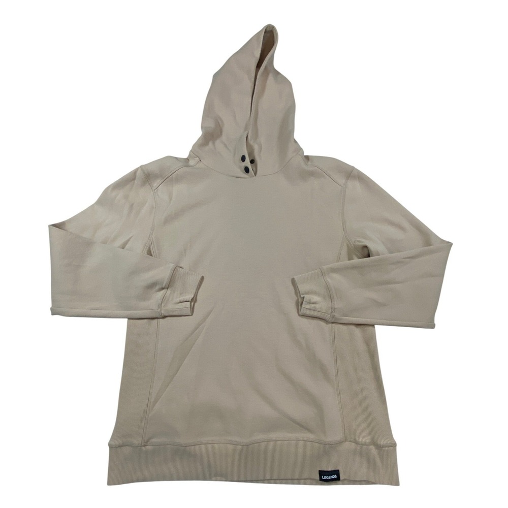 Legends Mens Tan Snap Neck Hoodie Ribbed Side Panels Sand Sweatshirt Medium